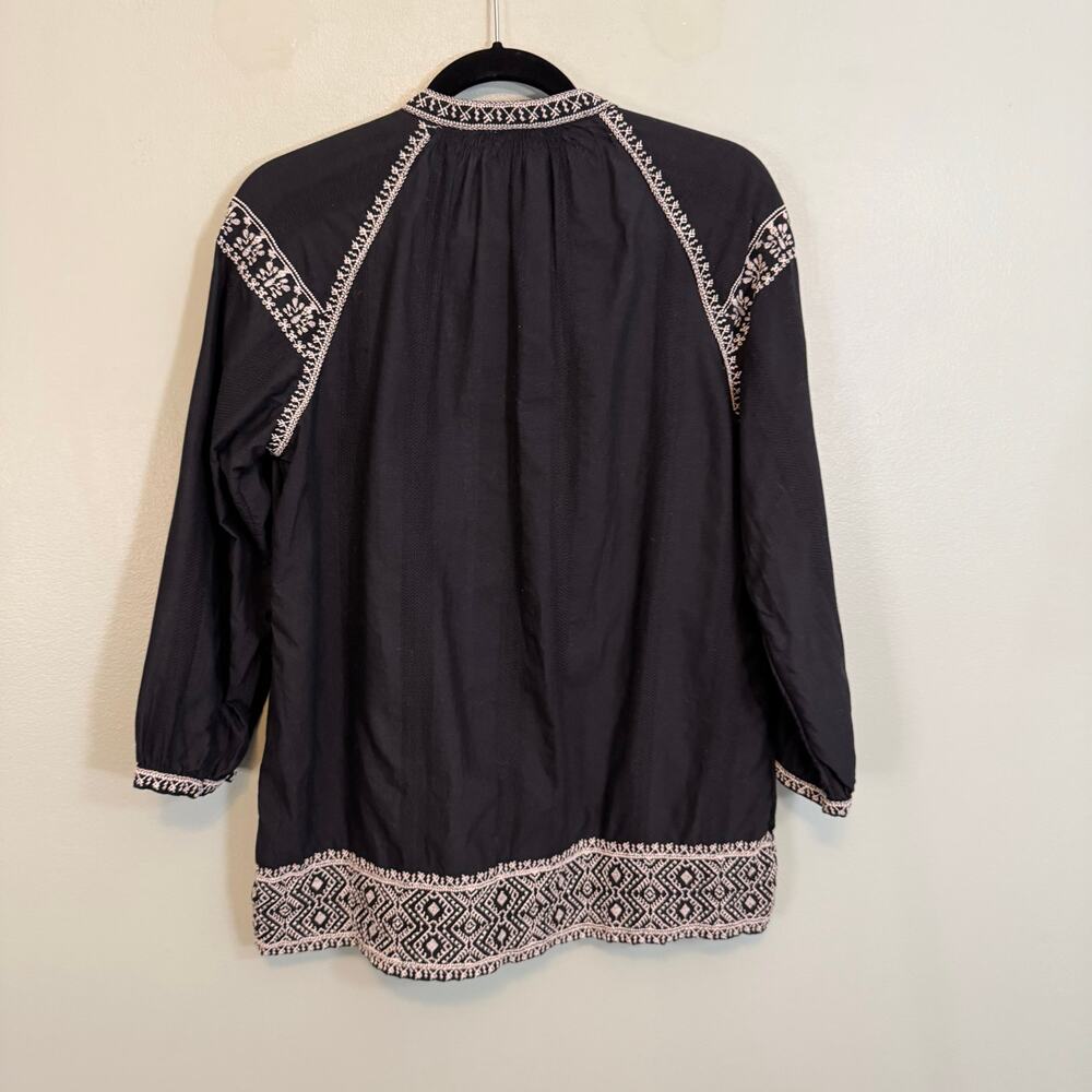 Madewell Camelia Blouse S Black Tunic Embroidery Tassel Festival Boho Peasant - Picture 3 of 10